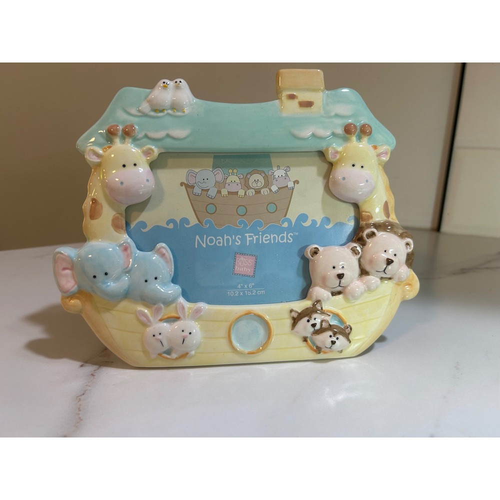 Russ Berrie Noahs Friends Ceramic Picture Frame 4x6 Baby Nursery Noahs Ark 34694